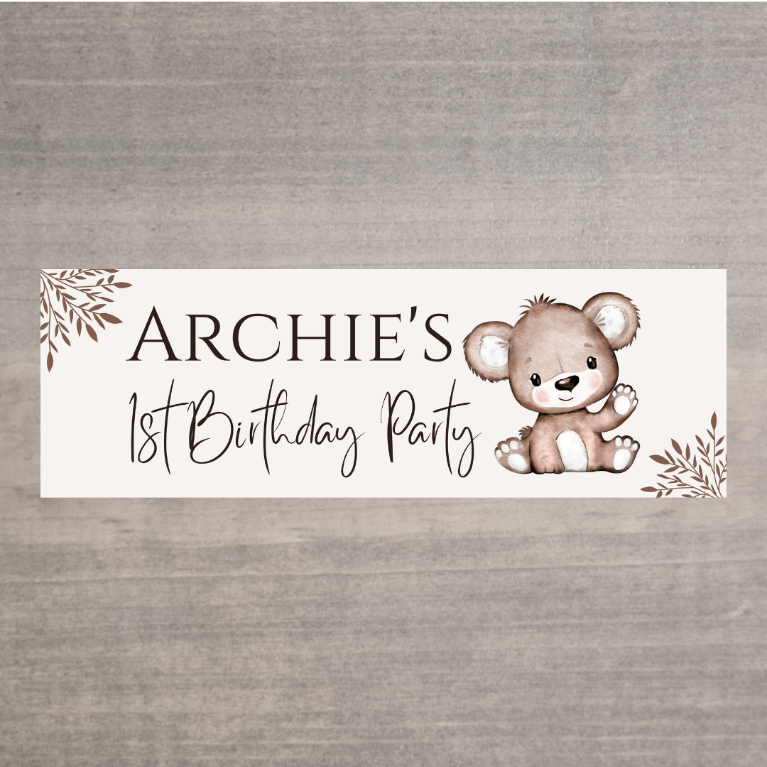 Brown Beige Neutral Teddy Bear Banner | Personalised Baby Shower Party, Birthday Banner | Baby Shower, Birthday Party Theme