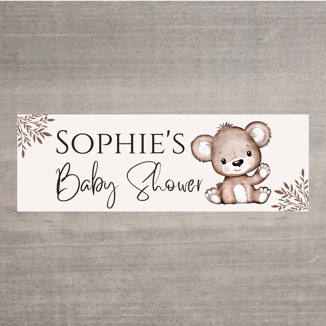 Brown Beige Neutral Teddy Bear Banner | Personalised Baby Shower Party, Birthday Banner | Baby Shower, Birthday Party Theme
