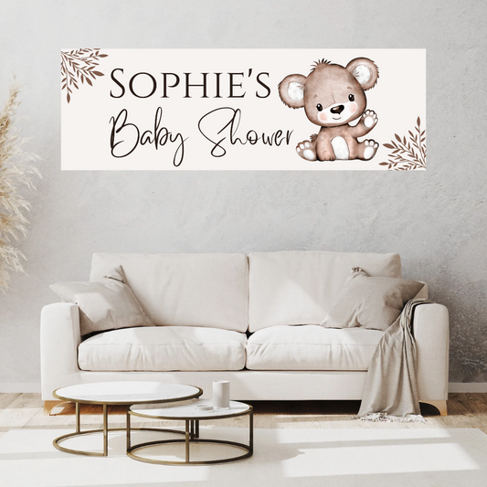 Brown Beige Neutral Teddy Bear Banner | Personalised Baby Shower Party, Birthday Banner | Baby Shower, Birthday Party Theme
