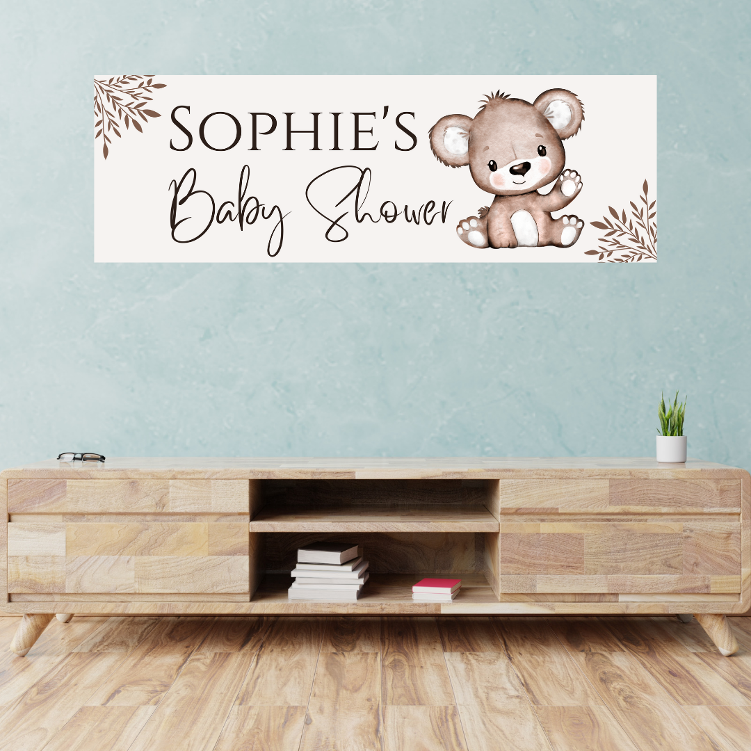 Brown Beige Neutral Teddy Bear Banner | Personalised Baby Shower Party, Birthday Banner | Baby Shower, Birthday Party Theme
