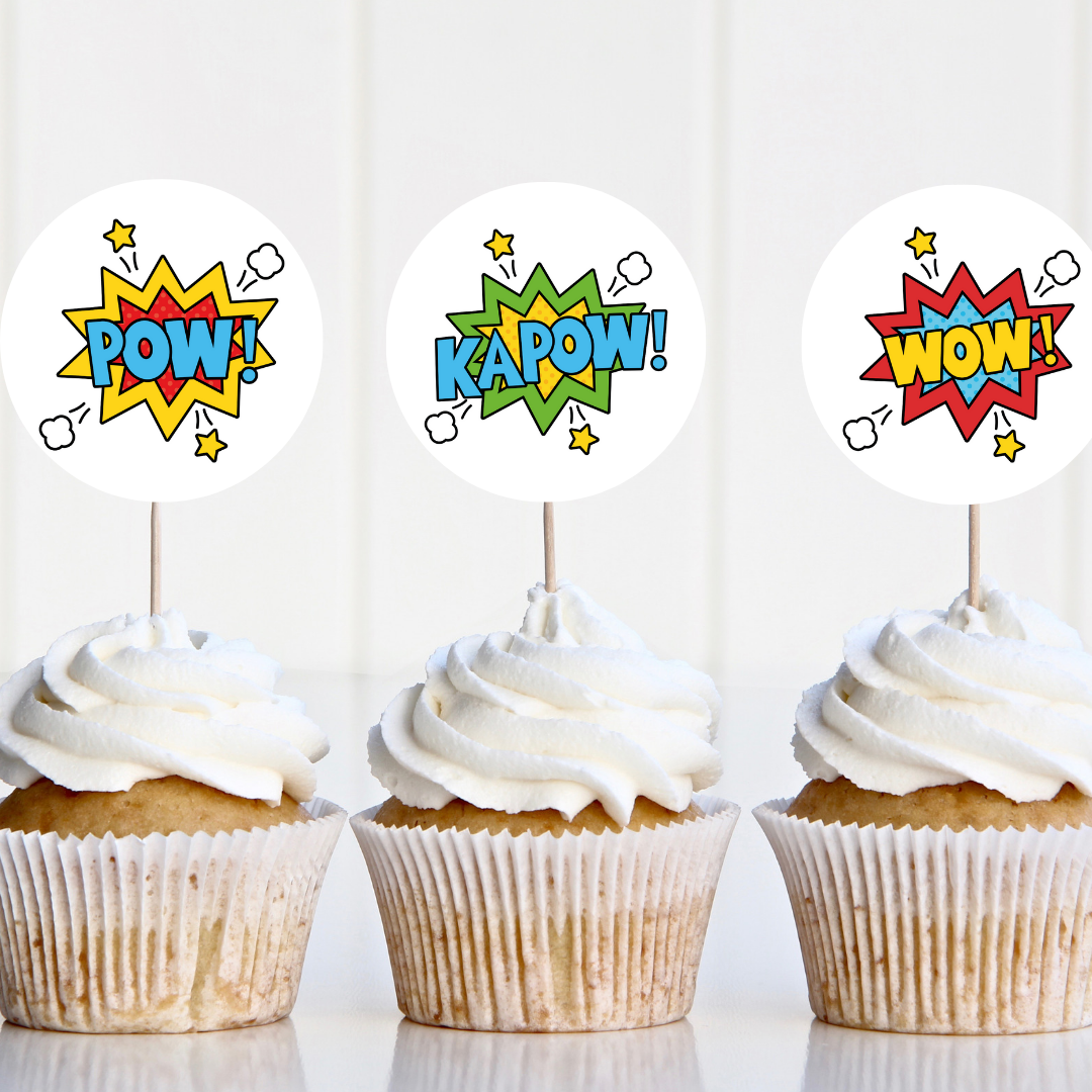 Superhero Theme Cupcake Toppers | Superhero Theme Birthday | Party Decorations