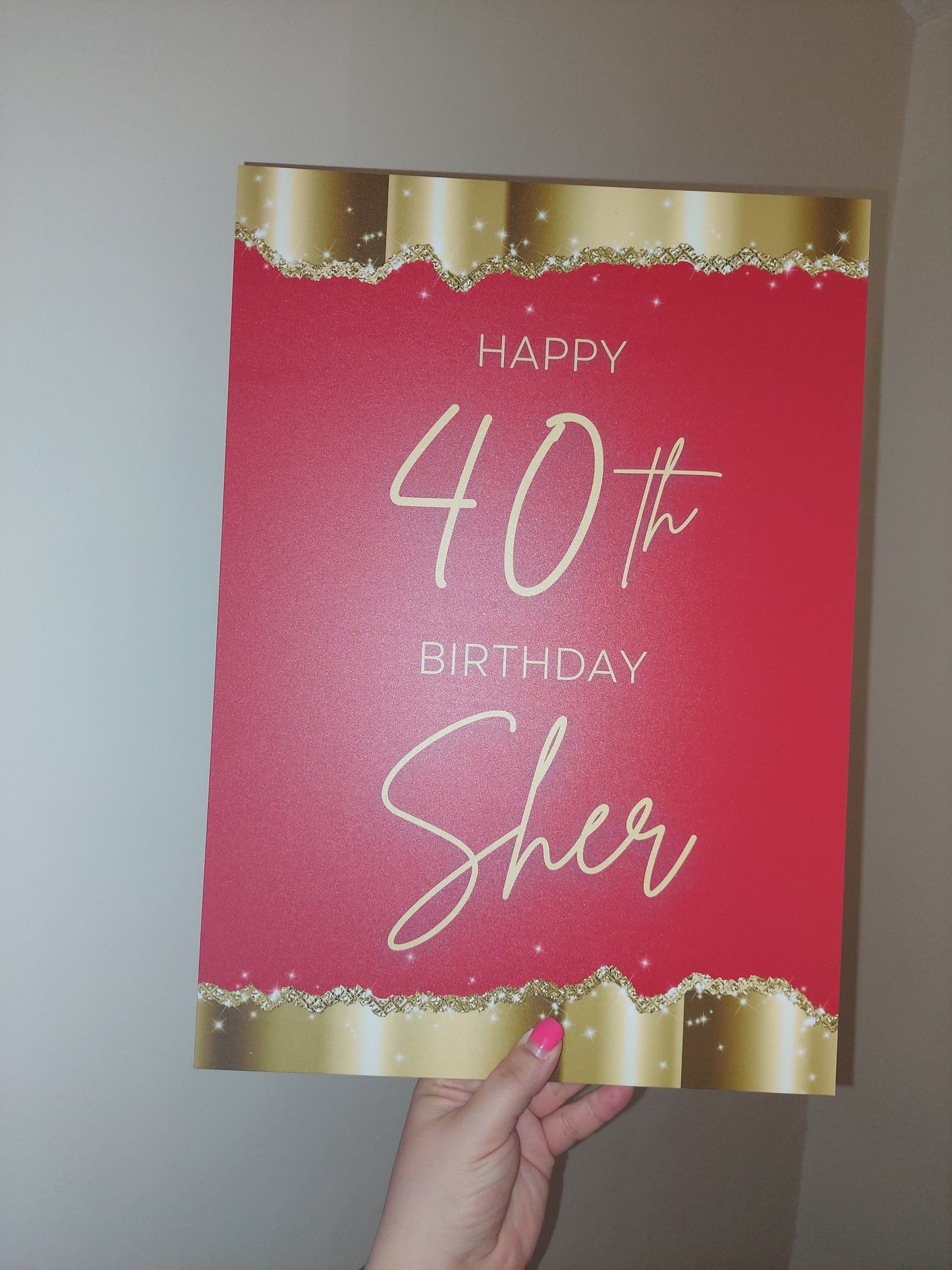 Red & Gold Welcome Board Sign | Personalised Birthday Board | Birthday Party Sign | A4, A3, A2
