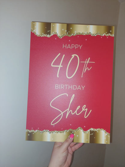 Red & Gold Welcome Board Sign | Personalised Birthday Board | Birthday Party Sign | A4, A3, A2