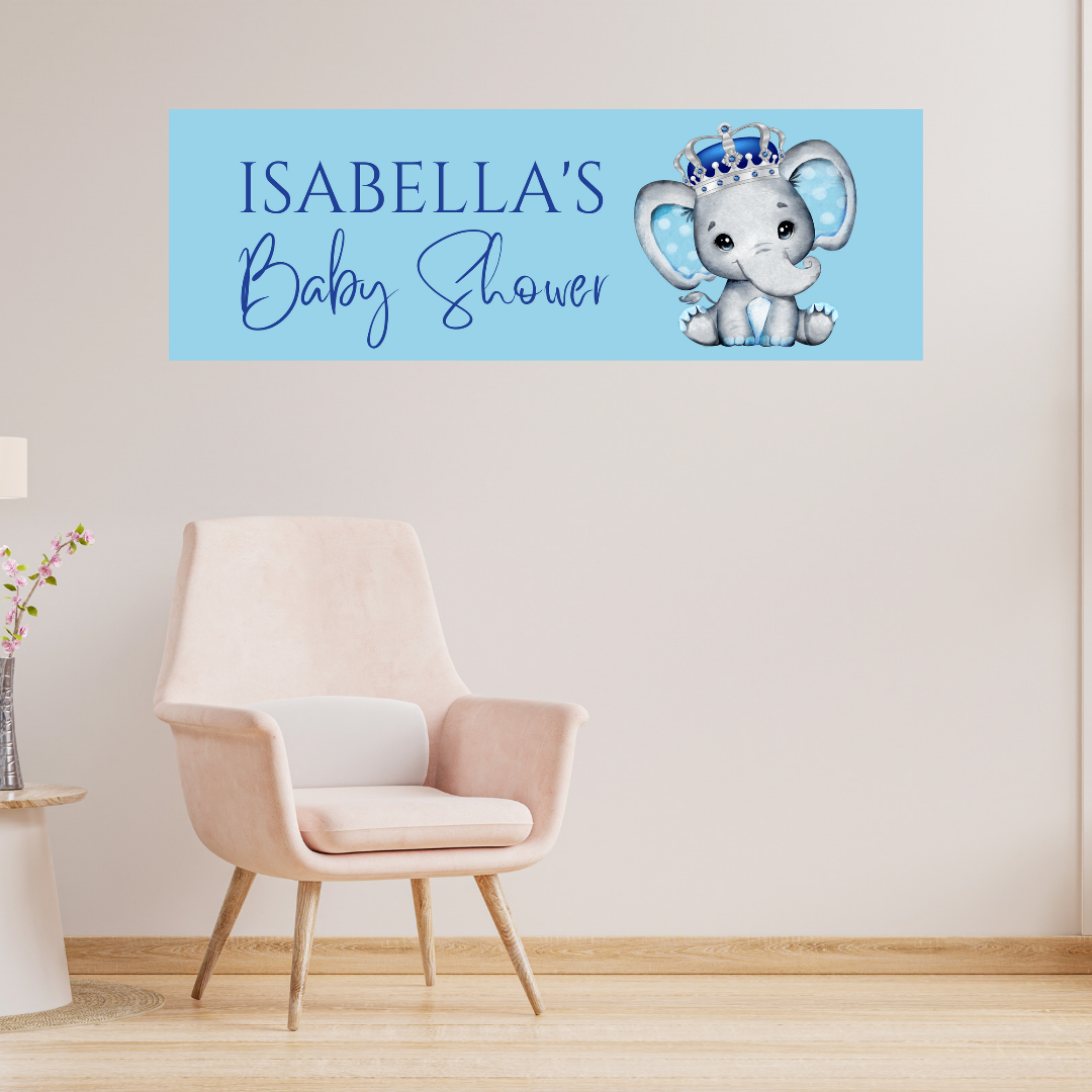 Blue Elephant Crown Banner | Personalised Baby Shower Party, Birthday Banner | Baby Shower, Birthday Party Theme