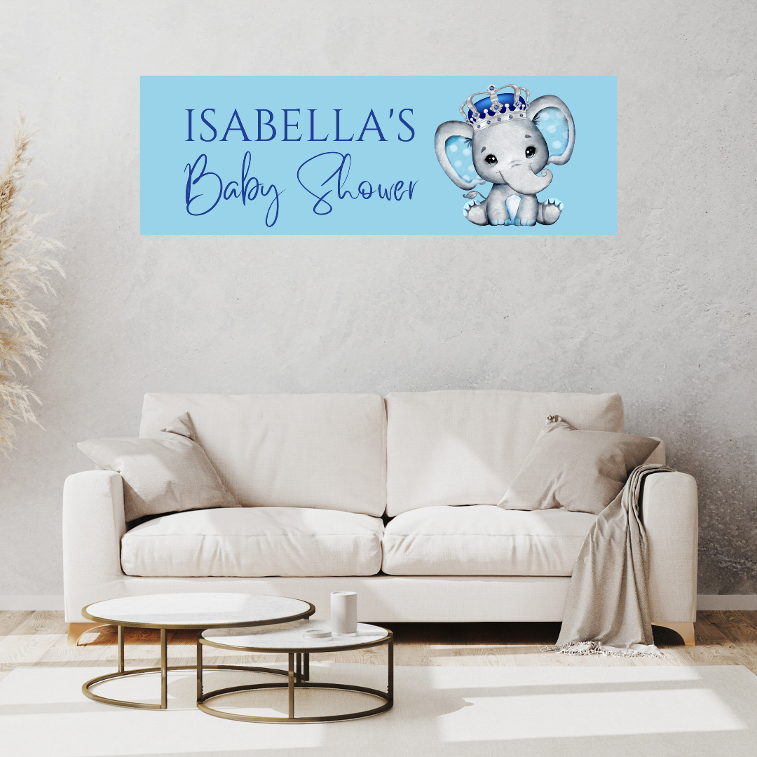 Blue Elephant Crown Banner | Personalised Baby Shower Party, Birthday Banner | Baby Shower, Birthday Party Theme