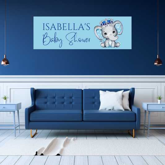 Blue Elephant Crown Banner | Personalised Baby Shower Party, Birthday Banner | Baby Shower, Birthday Party Theme