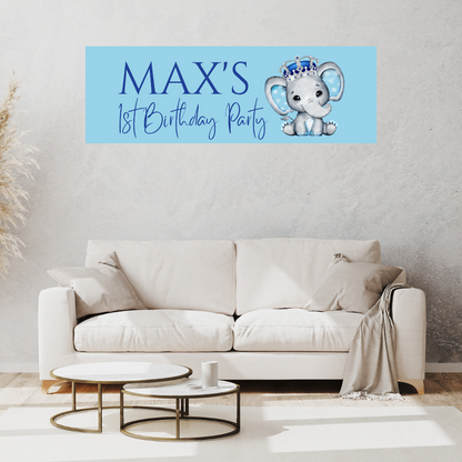 Blue Elephant Crown Banner | Personalised Baby Shower Party, Birthday Banner | Baby Shower, Birthday Party Theme