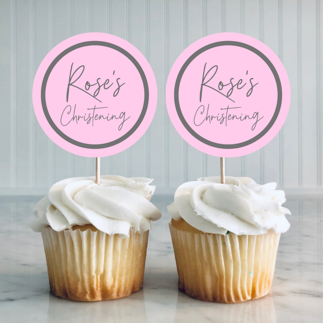 Pink Personalised Cupcake Toppers | Baby Shower, Birthday, Christening Cupcake Toppers
