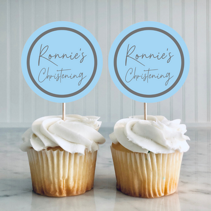 Blue Personalised Cupcake Toppers | Baby Shower, Birthday, Christening Cupcake Toppers