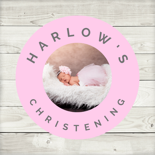 Pink Personalised Photo Stickers | Various Sizes | Christening, Birthday, Party Stickers | Event Stickers