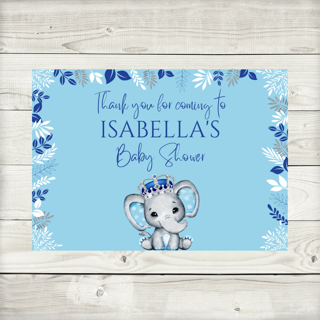 Rectangle Stickers | Party Stickers | Blue Elephant Crown Baby Shower, Birthday Stickers | Party Bag Stickers
