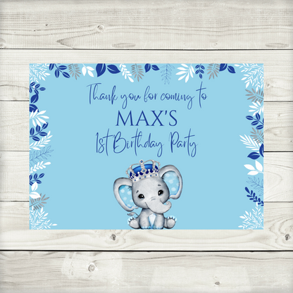 Rectangle Stickers | Party Stickers | Blue Elephant Crown Baby Shower, Birthday Stickers | Party Bag Stickers