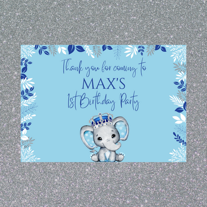 Rectangle Stickers | Party Stickers | Blue Elephant Crown Baby Shower, Birthday Stickers | Party Bag Stickers