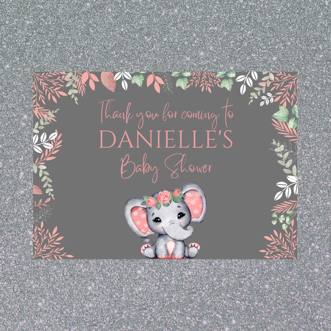 Rectangle Stickers | Party Stickers | Coral Pink Elephant Baby Shower, Birthday Stickers | Party Bag Stickers