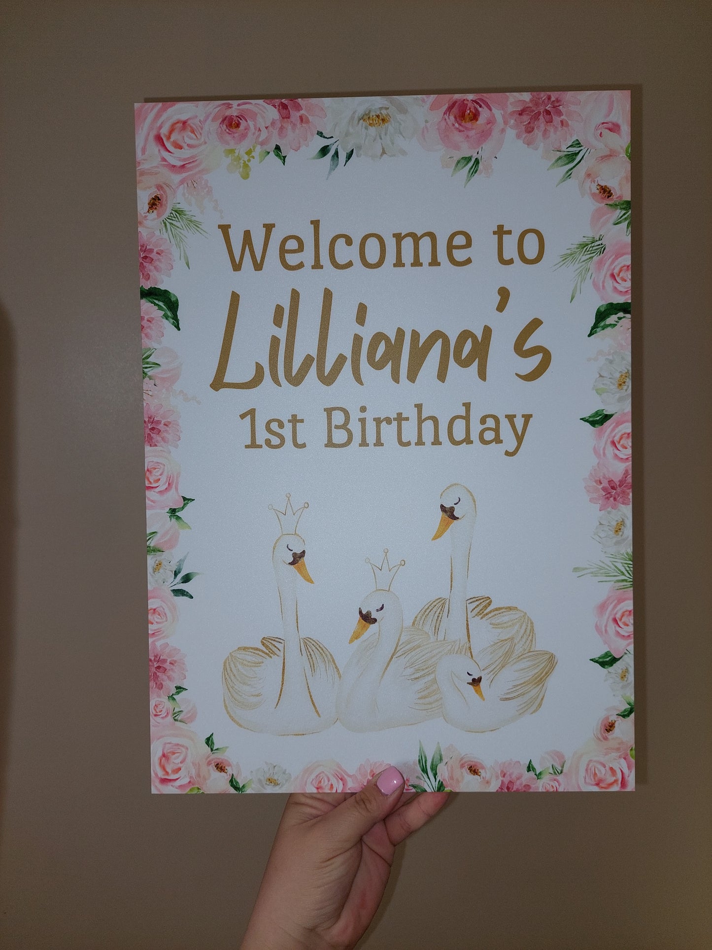 Swan Welcome Board Sign | Personalised Swan  Birthday Board | Birthday Party Sign | Party Décor | Pink Swan Party Theme | A4, A3, A2