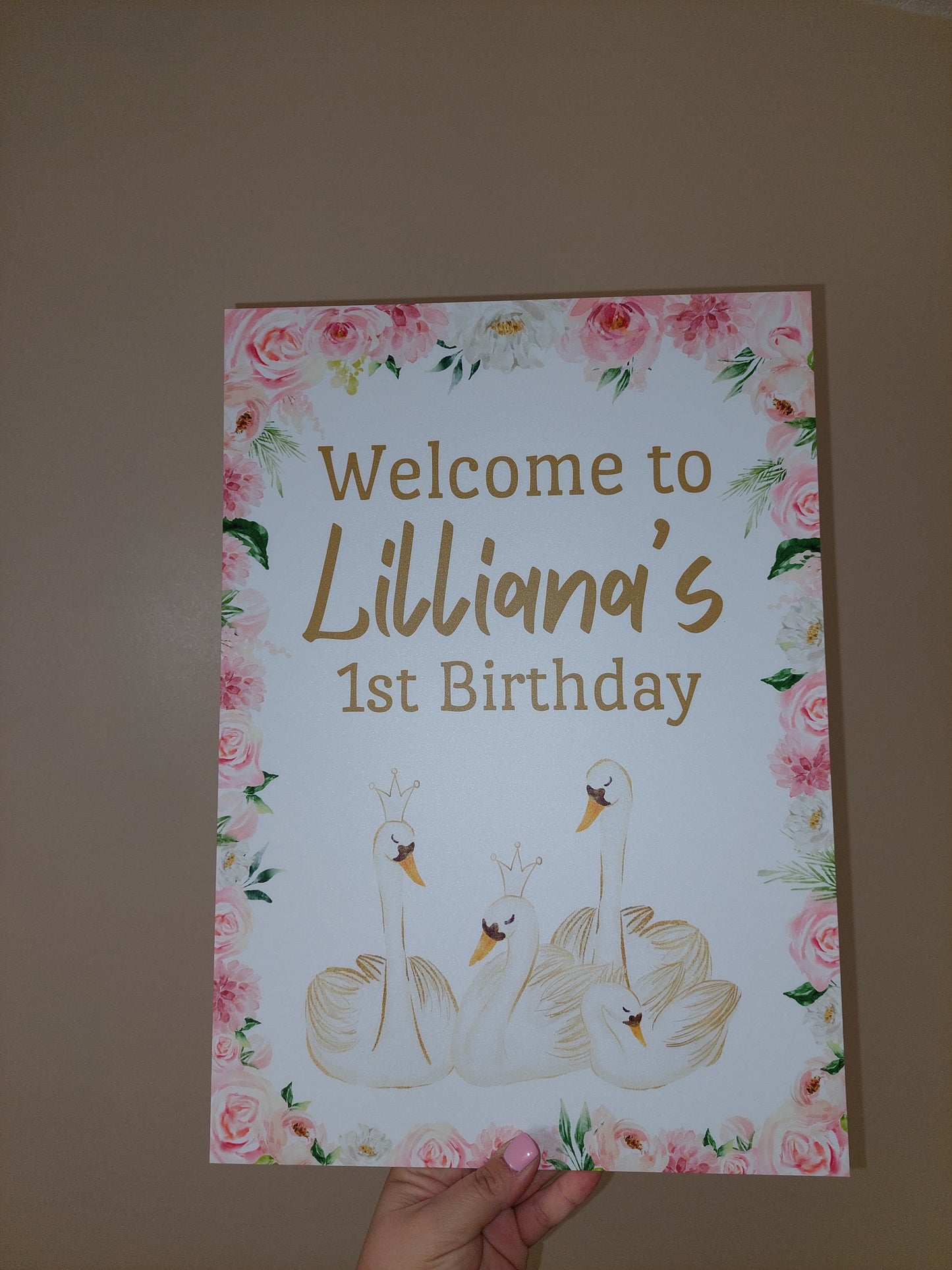 Swan Welcome Board Sign | Personalised Swan  Birthday Board | Birthday Party Sign | Party Décor | Pink Swan Party Theme | A4, A3, A2