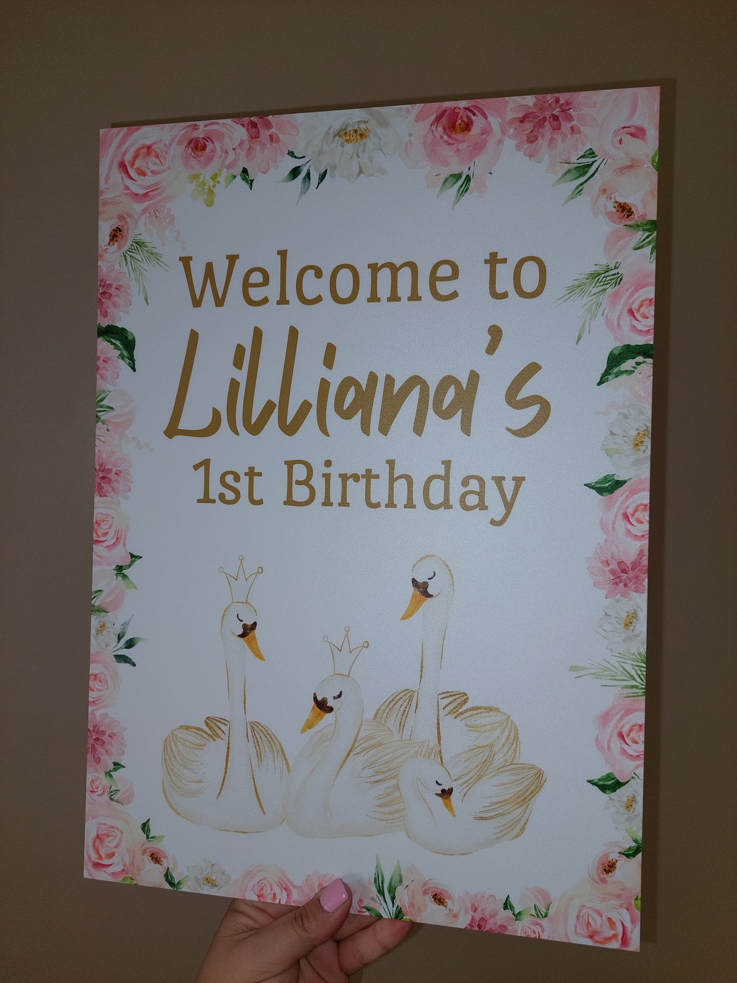 Swan Welcome Board Sign | Personalised Swan  Birthday Board | Birthday Party Sign | Party Décor | Pink Swan Party Theme | A4, A3, A2