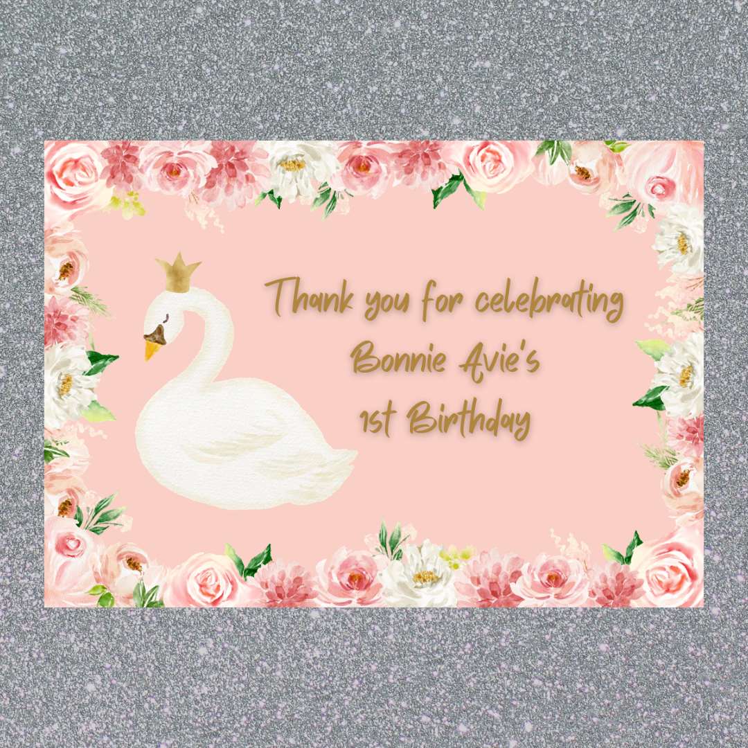 Rectangle Stickers | Swan Party Stickers | Swan Baby Shower, Birthday Stickers | Party Bag Stickers