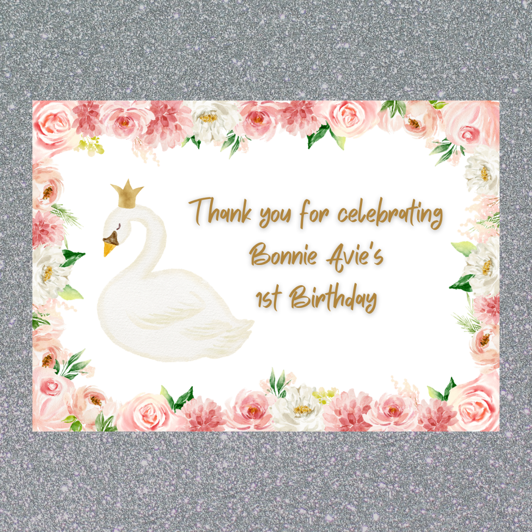 Rectangle Stickers | Swan Party Stickers | Swan Baby Shower, Birthday Stickers | Party Bag Stickers