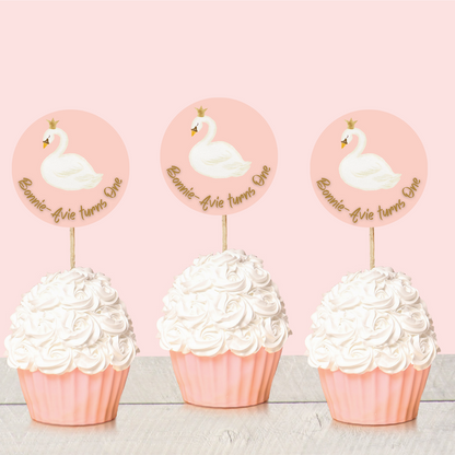Swan Theme Cupcake Toppers | Birthday Cupcake Toppers | Party Decorations