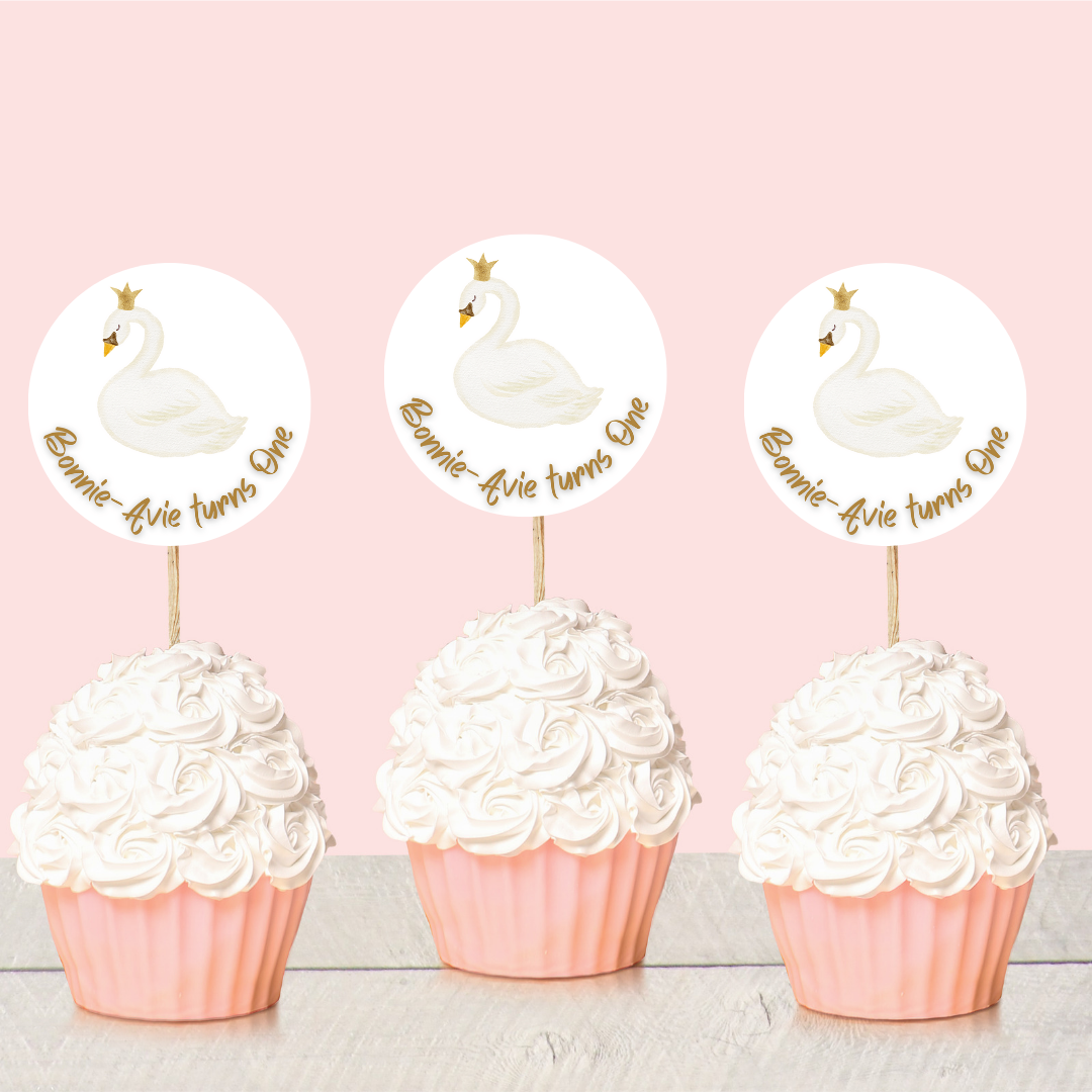 Swan Theme Cupcake Toppers | Birthday Cupcake Toppers | Party Decorations