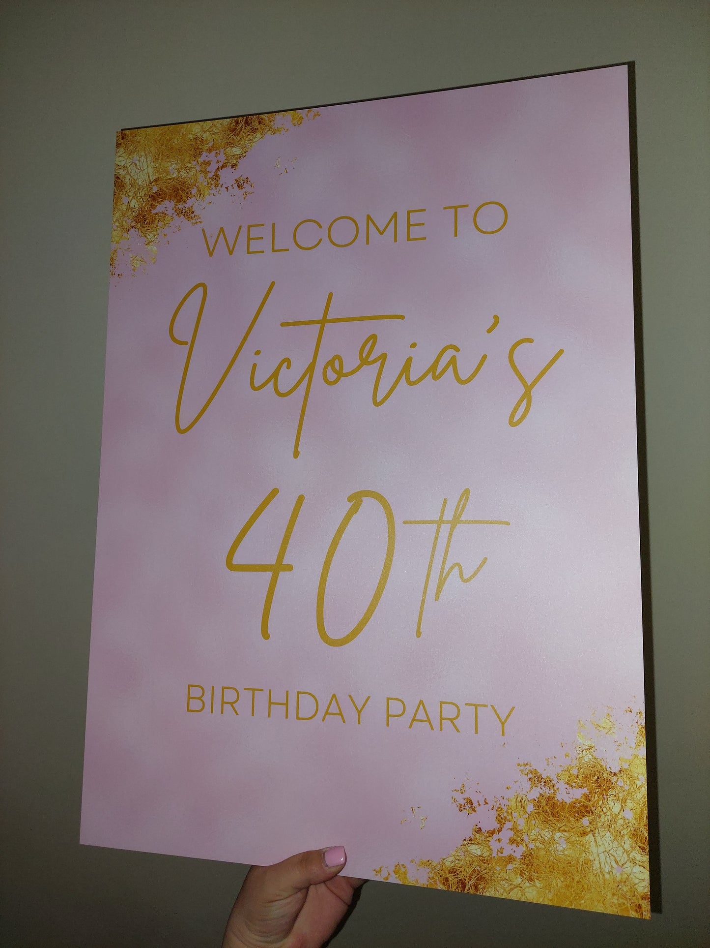Baby Pink & Gold Welcome Board Sign | Personalised Birthday Board | Birthday Party Sign | A4, A3, A2