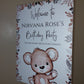 Brown Beige Neutral Teddy Bear Welcome Board Sign | Personalised Baby Shower, Birthday Party Board | Party Sign | A4, A3, A2