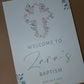 Christening, Baptism, Holy Communion Welcome Board Sign | Personalised Party Board | Pink Green Floral Party Sign | A4, A3, A2