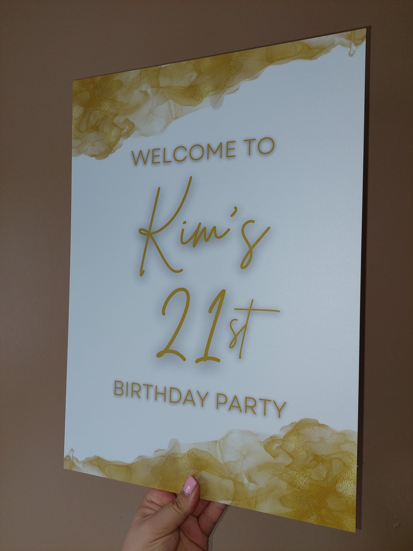 White & Gold Welcome Board Sign | Personalised Birthday Board | Birthday Party Sign | A4, A3, A2