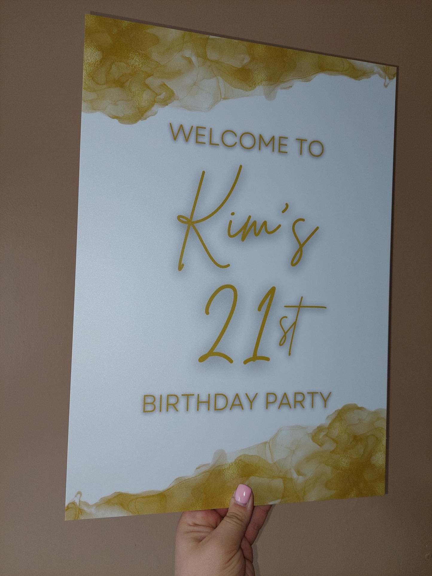 White & Gold Welcome Board Sign | Personalised Birthday Board | Birthday Party Sign | A4, A3, A2