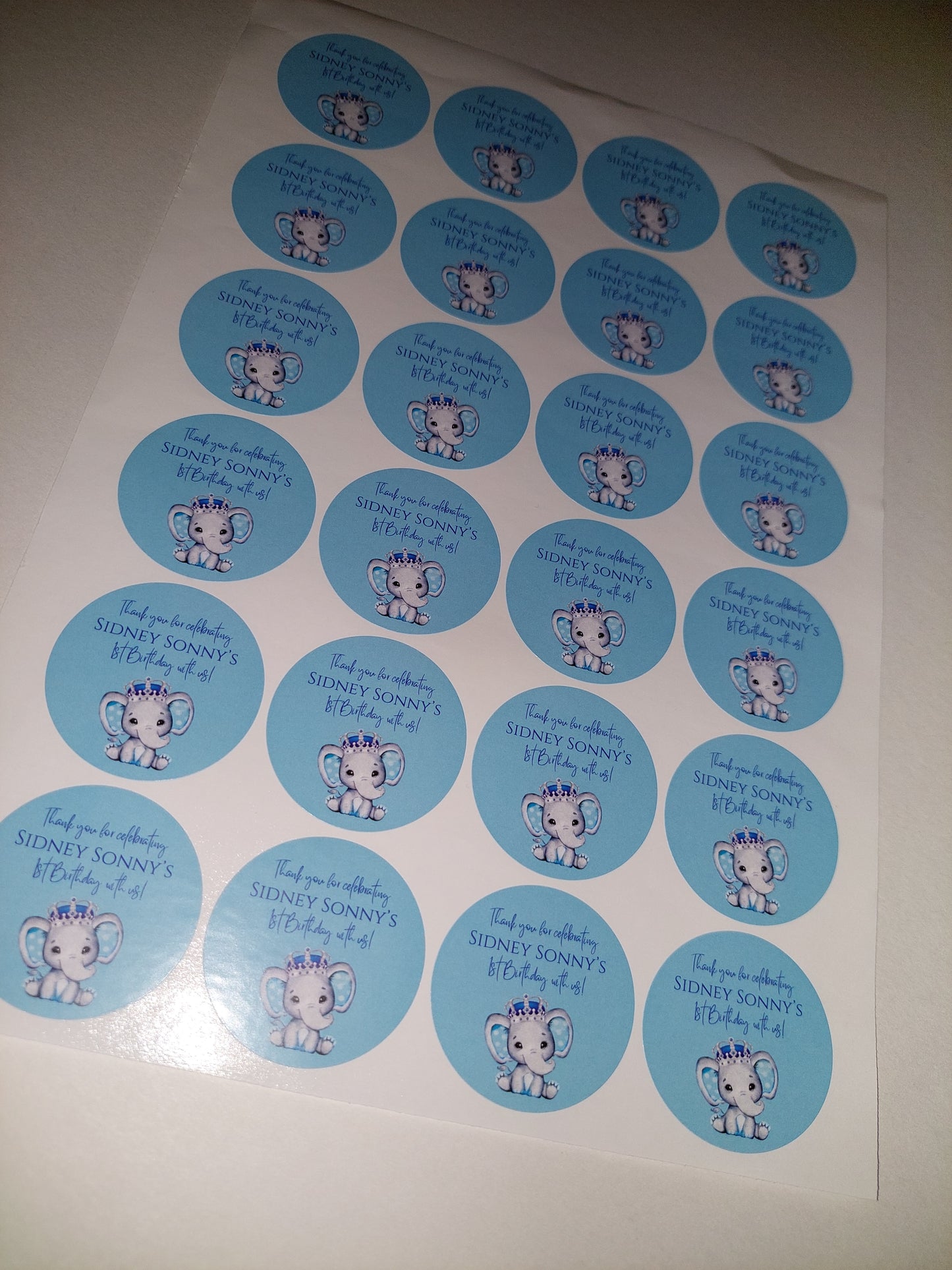 Blue Elephant Crown Baby Shower, 1st Birthday Stickers | Sticker Sheet | Baby Shower, 1st Birthday Party Stickers