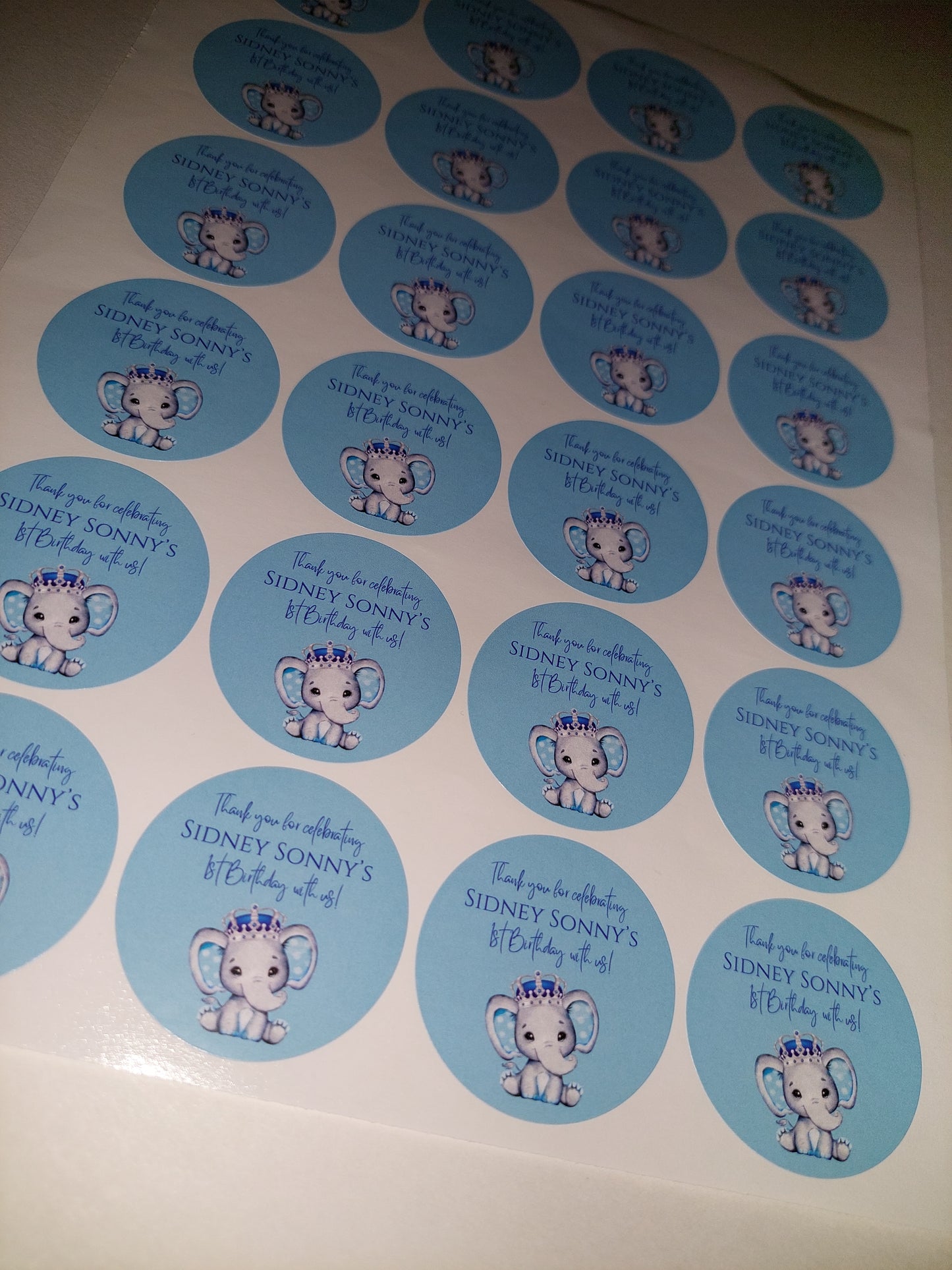 Blue Elephant Crown Baby Shower, 1st Birthday Stickers | Sticker Sheet | Baby Shower, 1st Birthday Party Stickers