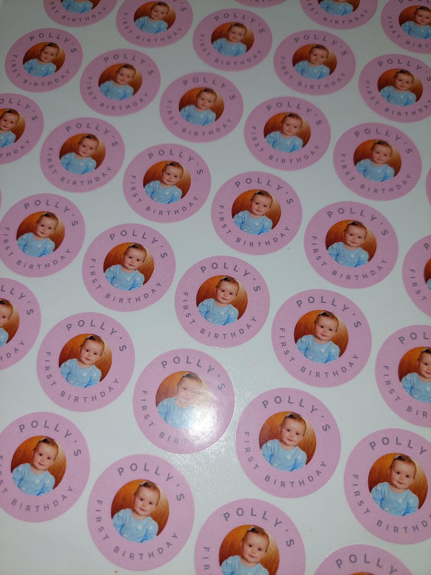 Pink Personalised Photo Stickers | Various Sizes | Christening, Birthday, Party Stickers | Event Stickers