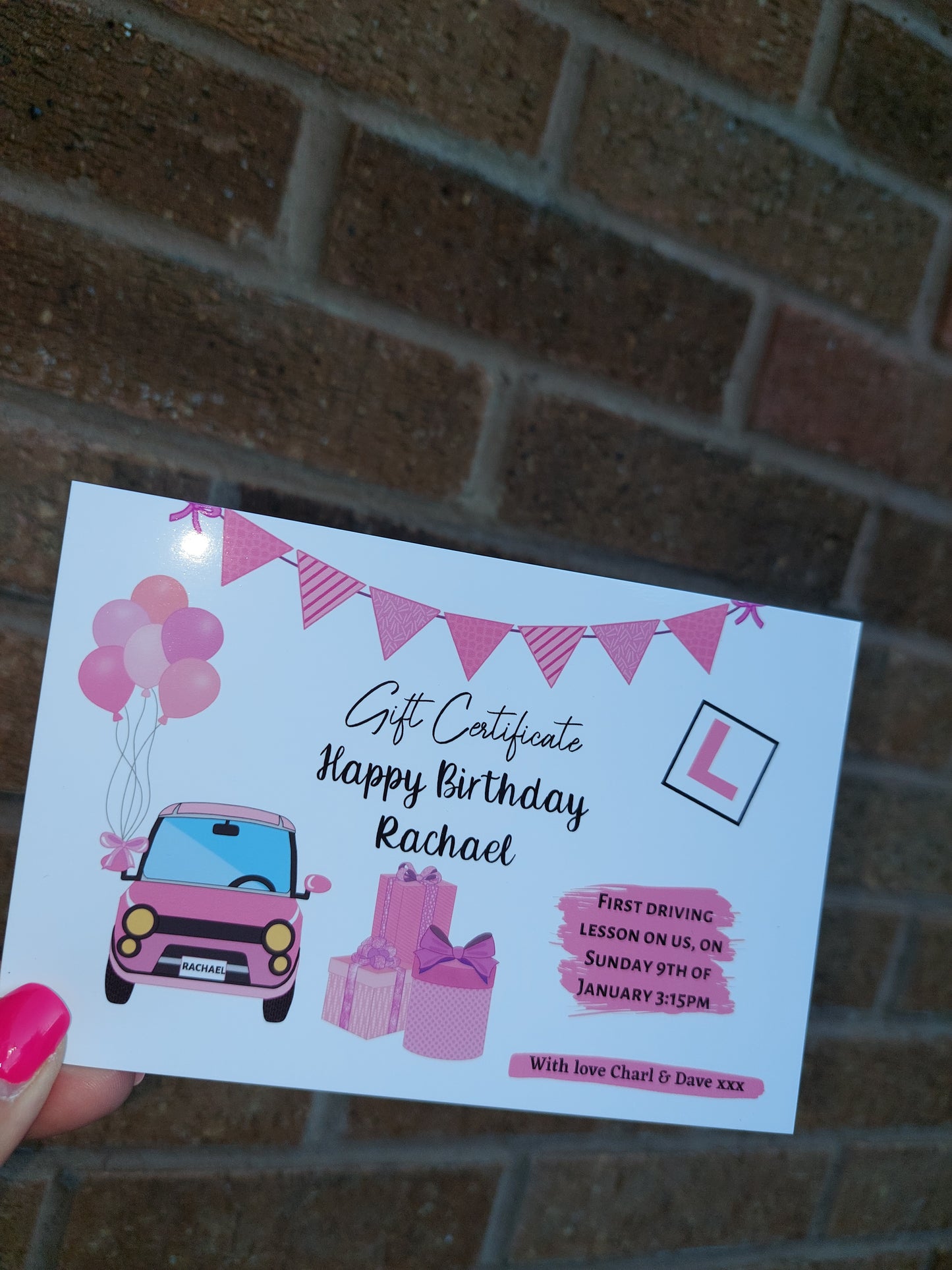 A6 Print | Pink Driving Lesson Gift Certificate | Gift Idea