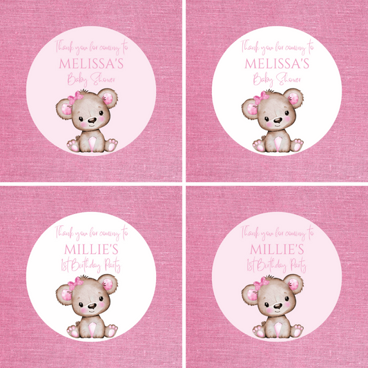 Pink Or White Teddy Bear Baby Shower, 1st Birthday Stickers | Sticker Sheet | Baby Shower, 1st Birthday Party Stickers