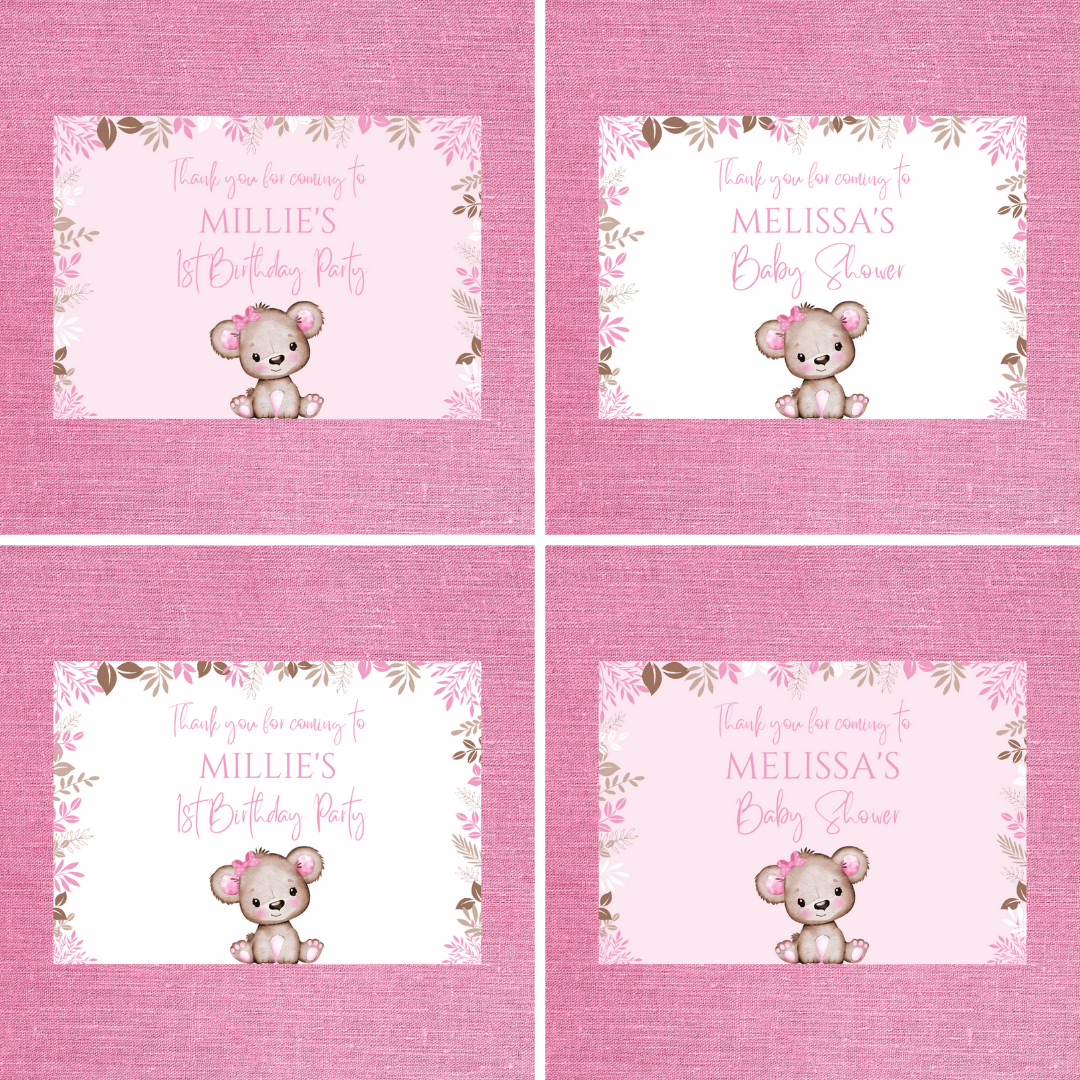 Rectangle Stickers | Party Stickers | Pink Or White Teddy Bear Baby Shower, Birthday Stickers | Party Bag Stickers