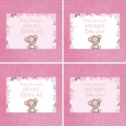 Rectangle Stickers | Party Stickers | Pink Or White Teddy Bear Baby Shower, Birthday Stickers | Party Bag Stickers