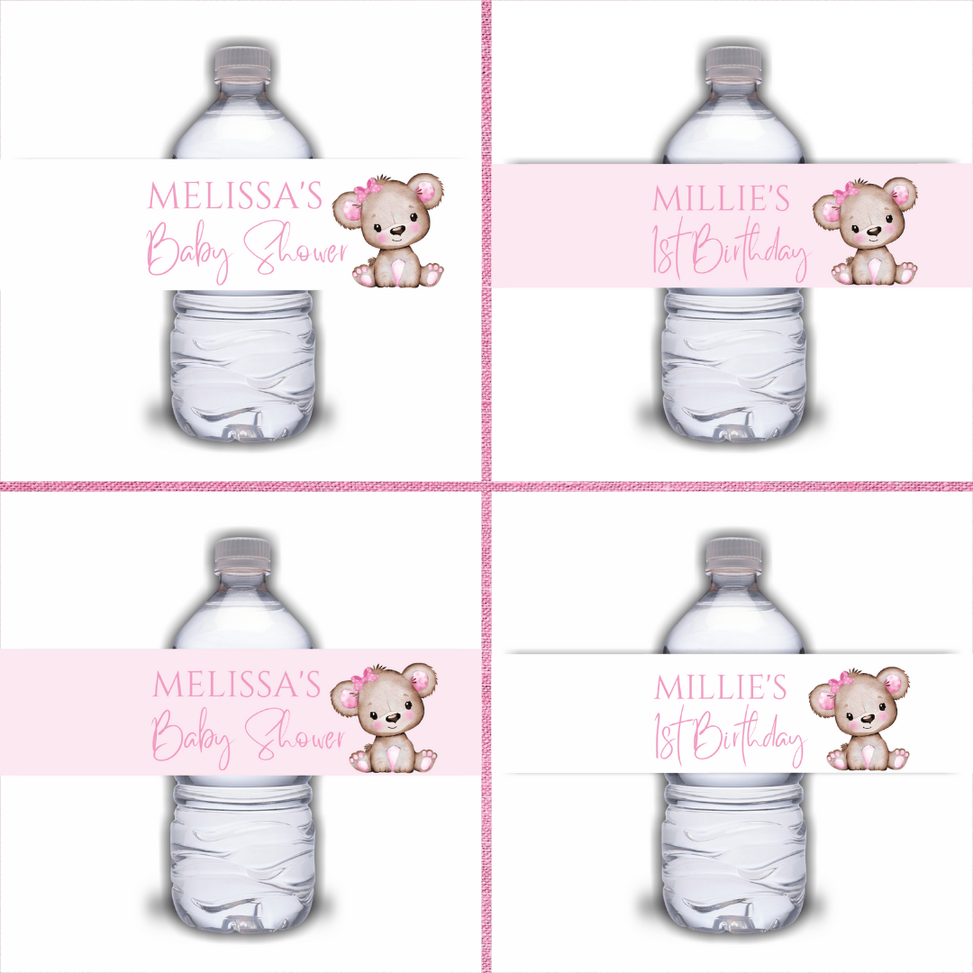 Juice Bottle Labels | Pink Or White Teddy Bear Labels | Water Bottle Stickers | Teddy Bear Baby Shower, Birthday Party