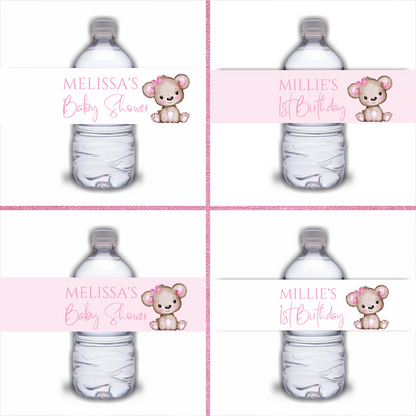 Juice Bottle Labels | Pink Or White Teddy Bear Labels | Water Bottle Stickers | Teddy Bear Baby Shower, Birthday Party