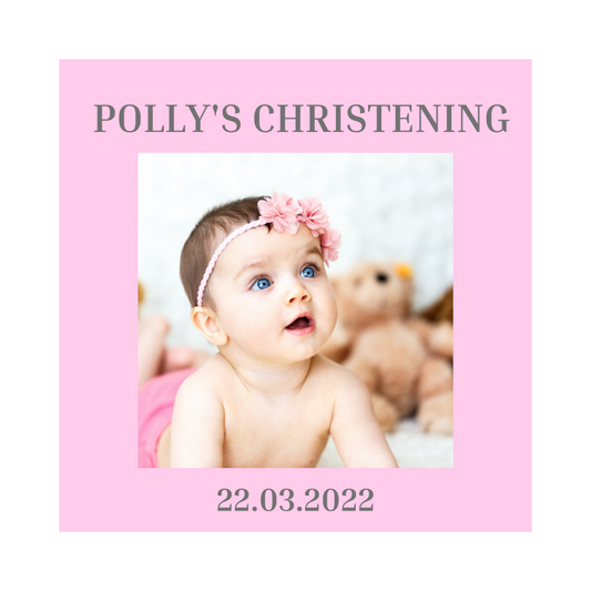 Pink Square Personalised Photo Stickers | Various Sizes | Christening, Birthday, Party Stickers | Event Stickers