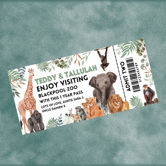 Surprise Ticket Print | Personalised Zoo Ticket Pass Voucher Membership | Gift Idea