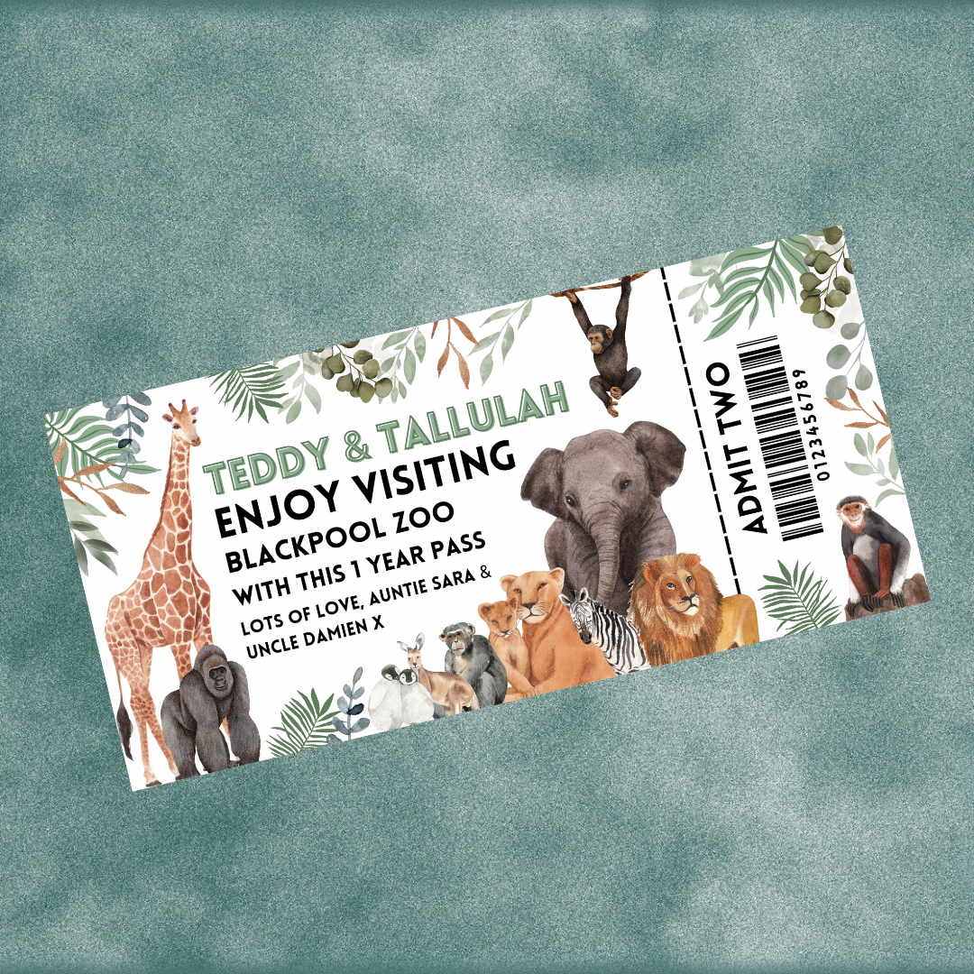 Surprise Ticket Print | Personalised Zoo Ticket Pass Voucher Membership | Gift Idea