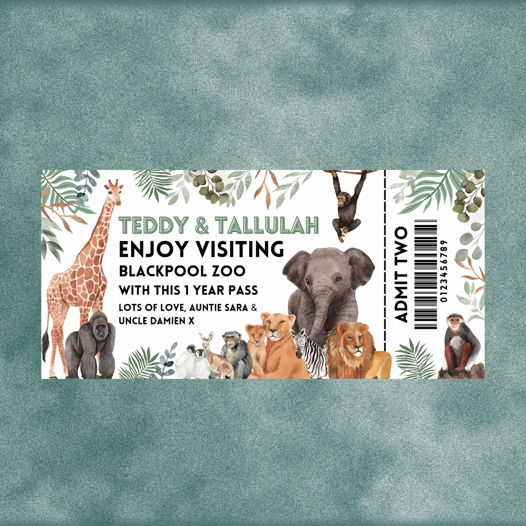 Surprise Ticket Print | Personalised Zoo Ticket Pass Voucher Membership | Gift Idea