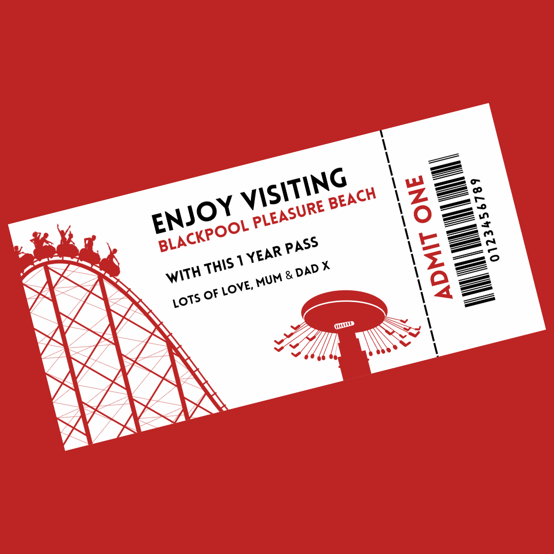 Surprise Ticket Print | Personalised Red Theme Park Ticket Pass Voucher Membership | Gift Idea