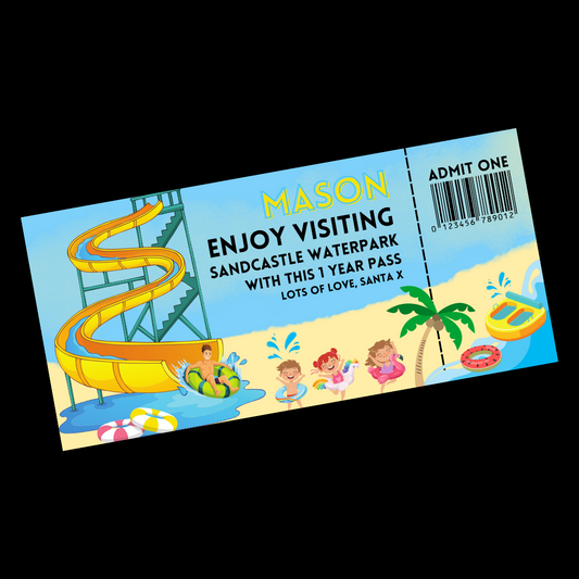 Surprise Ticket Print | Personalised Water Park Ticket Pass Voucher Membership | Gift Idea