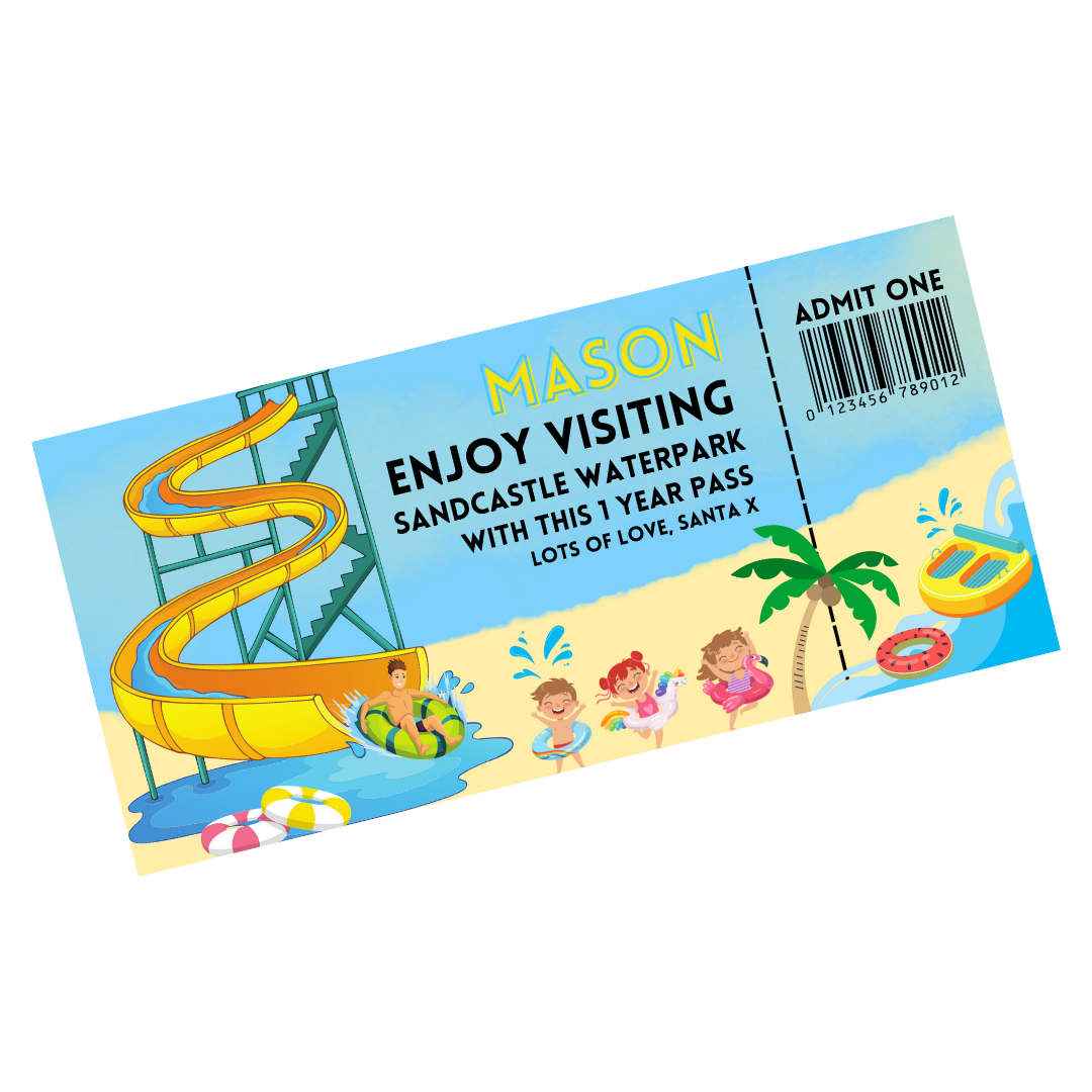 Surprise Ticket Print | Personalised Water Park Ticket Pass Voucher Membership | Gift Idea