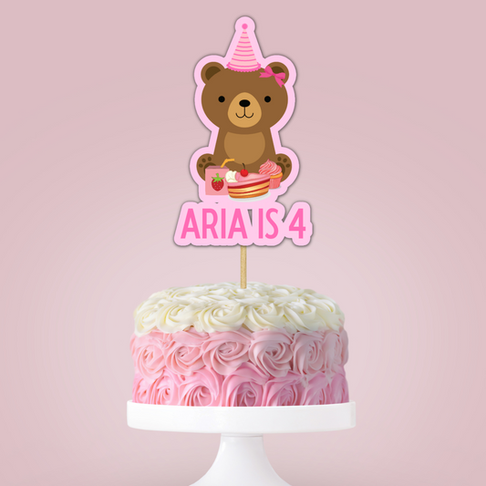 Cake Topper | Personalised Pink Teddy Bear Picnic Cake Topper | Pink Teddy Bear Picnic Party Supplies