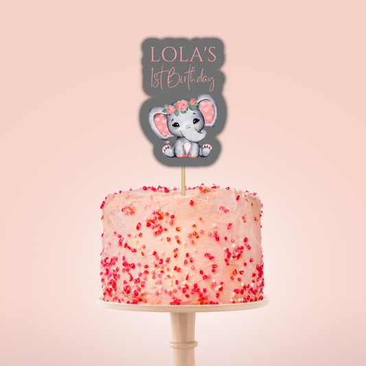 Cake Topper | Personalised Coral Pink Elephant Cake Topper | Coral Pink Elephant Party Supplies