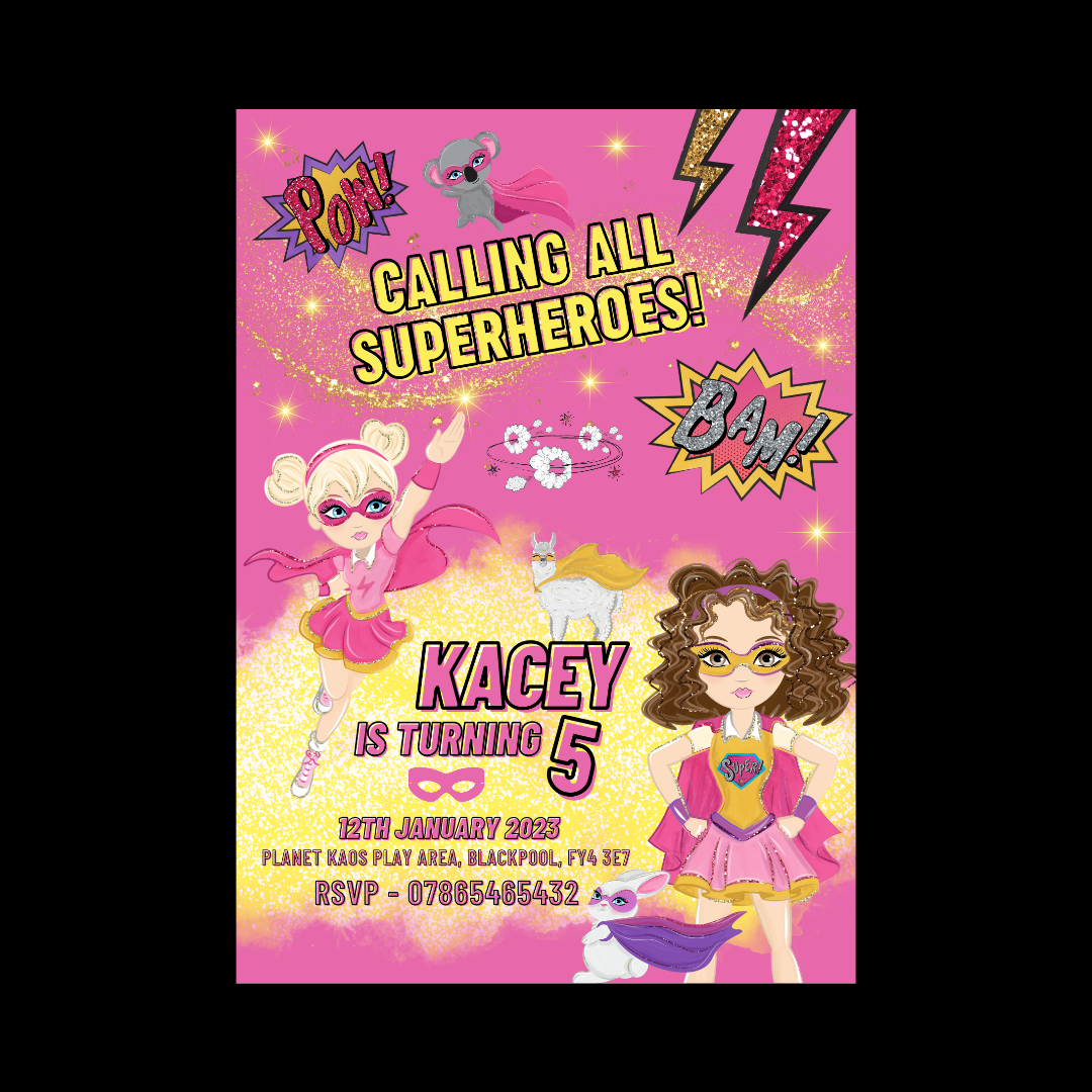 Superhero Supergirl Invitations | A6 Invites | Party Invitations | Superhero Party
