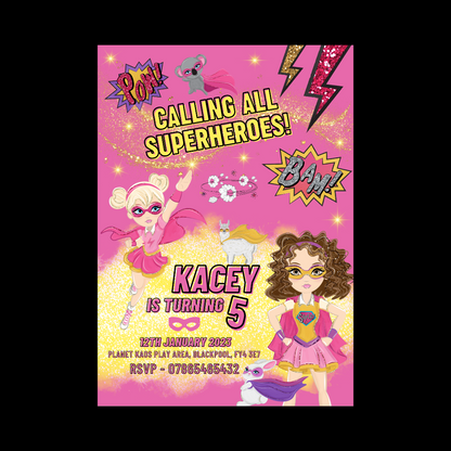 Superhero Supergirl Invitations | A6 Invites | Party Invitations | Superhero Party
